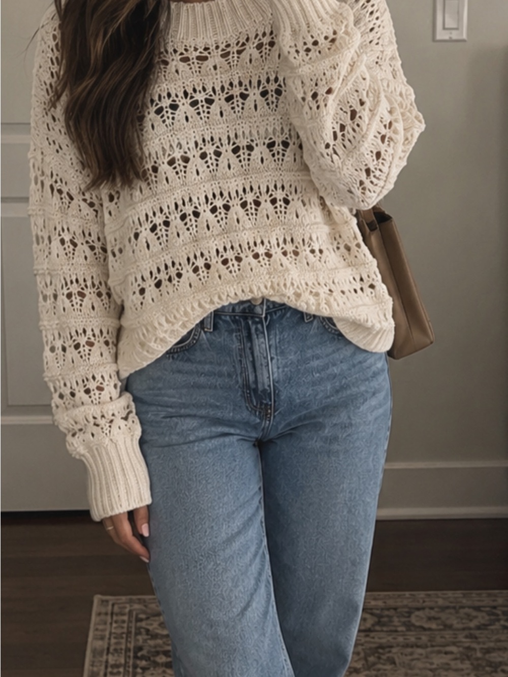 Abercrombie & Fitch Cream Openwork Crewneck Sweater